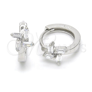 Sterling Silver Hoop Earrings — Huggie Hoop with White Cubic Zirconia Polished 02. — main product view — SKU 122952 | Plata 925 aretes de aro — Huggie Hoop with blanco Cubic Zirconia pulido 02. — SKU 122952