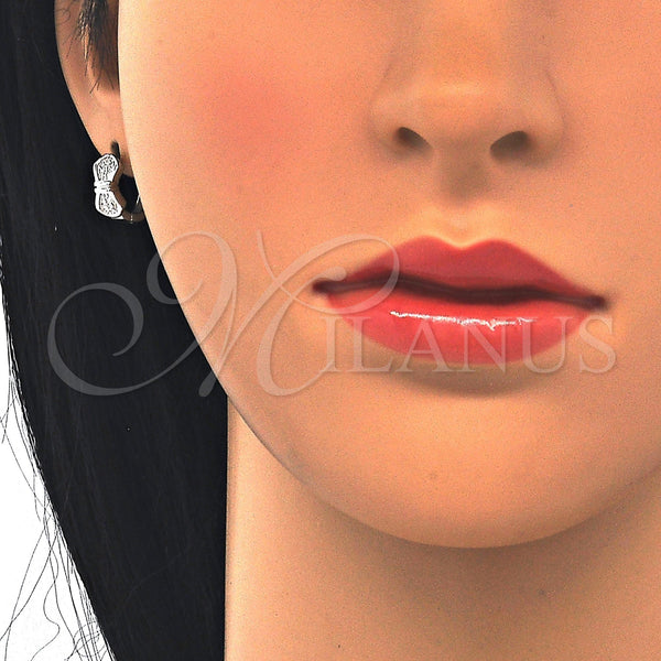 Sterling Silver Hoop Earrings — Huggie Hoop with White Micro Pave Polished 02. — alternate product view — SKU 122954 | Plata 925 aretes de aro — Huggie Hoop with blanco Micro Pave pulido 02. — SKU 122954