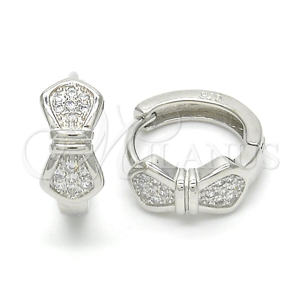 Sterling Silver Hoop Earrings — Huggie Hoop with White Micro Pave Polished 02. — main product view — SKU 122954 | Plata 925 aretes de aro — Huggie Hoop with blanco Micro Pave pulido 02. — SKU 122954