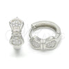 Sterling Silver Huggie Hoop, with White Micro Pave, Polished, Rhodium Finish, 02.175.0150.15