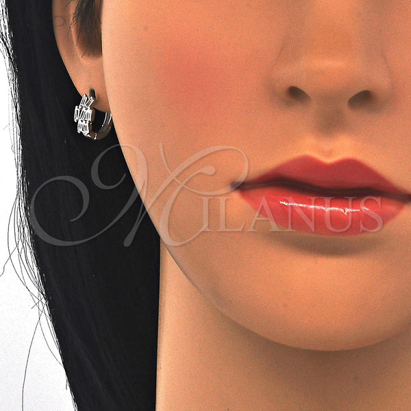 Sterling Silver Hoop Earrings — Huggie Hoop with White Cubic Zirconia Polished 02. — alternate product view — SKU 122955 | Plata 925 aretes de aro — Huggie Hoop with blanco Cubic Zirconia pulido 02. — SKU 122955