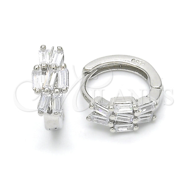 Sterling Silver Hoop Earrings — Huggie Hoop with White Cubic Zirconia Polished 02. — main product view — SKU 122955 | Plata 925 aretes de aro — Huggie Hoop with blanco Cubic Zirconia pulido 02. — SKU 122955