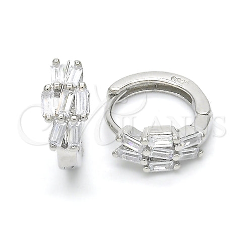Sterling Silver Huggie Hoop, with White Cubic Zirconia, Polished, Rhodium Finish, 02.175.0151.15