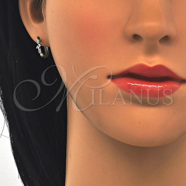 Sterling Silver Hoop Earrings — Huggie Hoop with White Cubic Zirconia Polished 02. — alternate product view — SKU 122956 | Plata 925 aretes de aro — Huggie Hoop with blanco Cubic Zirconia pulido 02. — SKU 122956