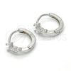 Sterling Silver Huggie Hoop, with White Cubic Zirconia, Polished, Rhodium Finish, 02.175.0155.15