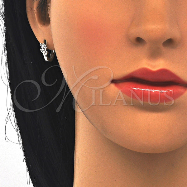 Sterling Silver Hoop Earrings — Huggie Hoop with White Cubic Zirconia Polished 02. — alternate product view — SKU 122960 | Plata 925 aretes de aro — Huggie Hoop with blanco Cubic Zirconia pulido 02. — SKU 122960