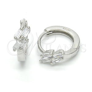 Sterling Silver Hoop Earrings — Huggie Hoop with White Cubic Zirconia Polished 02. — main product view — SKU 122960 | Plata 925 aretes de aro — Huggie Hoop with blanco Cubic Zirconia pulido 02. — SKU 122960