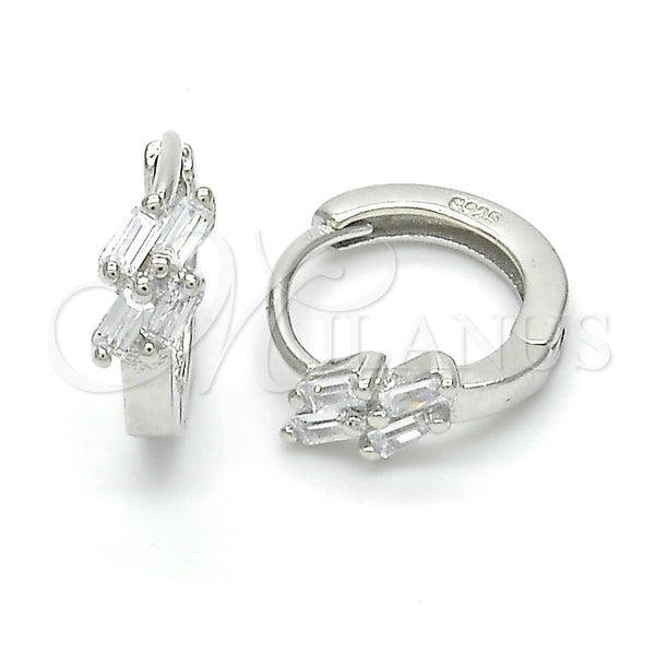 Sterling Silver Hoop Earrings — Huggie Hoop with White Cubic Zirconia Polished 02. — main product view — SKU 122960 | Plata 925 aretes de aro — Huggie Hoop with blanco Cubic Zirconia pulido 02. — SKU 122960