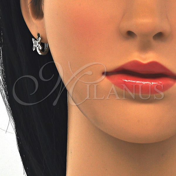 Sterling Silver Hoop Earrings — Huggie Hoop with White Cubic Zirconia Polished 02. — alternate product view — SKU 122961 | Plata 925 aretes de aro — Huggie Hoop with blanco Cubic Zirconia pulido 02. — SKU 122961
