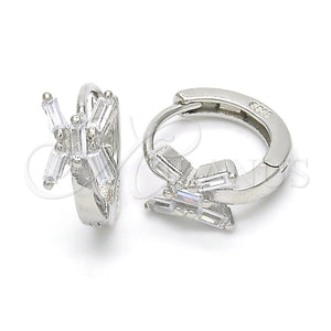 Sterling Silver Hoop Earrings — Huggie Hoop with White Cubic Zirconia Polished 02. — main product view — SKU 122961 | Plata 925 aretes de aro — Huggie Hoop with blanco Cubic Zirconia pulido 02. — SKU 122961