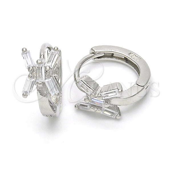 Sterling Silver Hoop Earrings — Huggie Hoop with White Cubic Zirconia Polished 02. — main product view — SKU 122961 | Plata 925 aretes de aro — Huggie Hoop with blanco Cubic Zirconia pulido 02. — SKU 122961