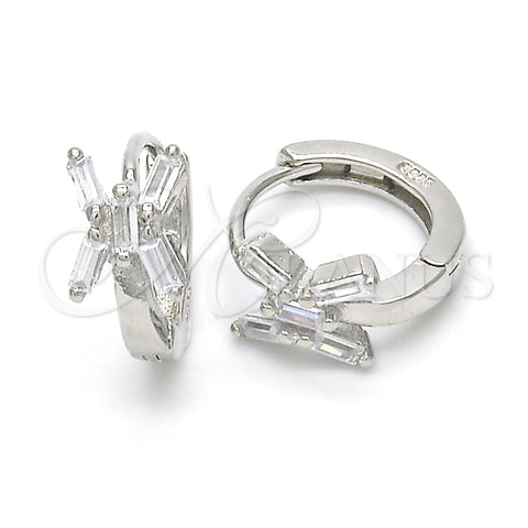 Sterling Silver Huggie Hoop, with White Cubic Zirconia, Polished, Rhodium Finish, 02.175.0157.15