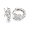 Sterling Silver Huggie Hoop, with White Cubic Zirconia, Polished, Rhodium Finish, 02.175.0157.15