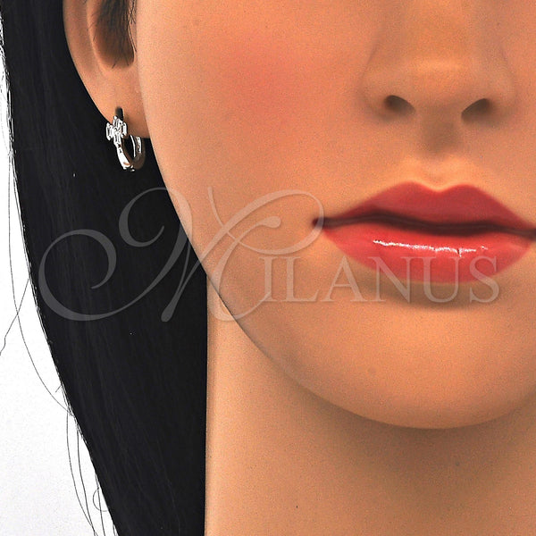 Sterling Silver Hoop Earrings — Huggie Hoop with White Cubic Zirconia Polished 02. — alternate product view — SKU 122962 | Plata 925 aretes de aro — Huggie Hoop with blanco Cubic Zirconia pulido 02. — SKU 122962