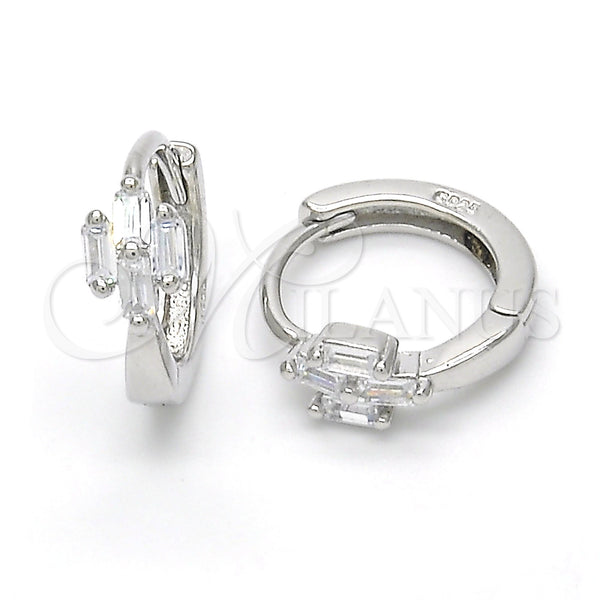 Sterling Silver Hoop Earrings — Huggie Hoop with White Cubic Zirconia Polished 02. — main product view — SKU 122962 | Plata 925 aretes de aro — Huggie Hoop with blanco Cubic Zirconia pulido 02. — SKU 122962