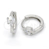 Sterling Silver Huggie Hoop, with White Cubic Zirconia, Polished, Rhodium Finish, 02.175.0158.15