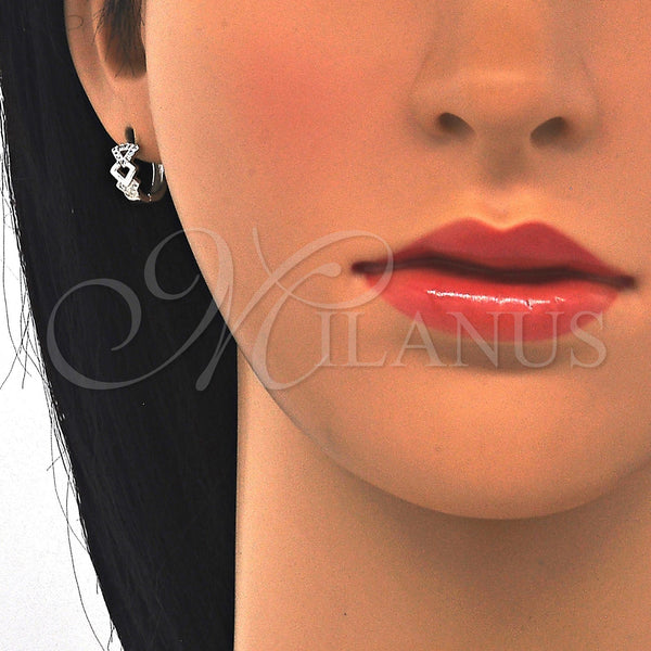Sterling Silver Hoop Earrings — Huggie Hoop with White Micro Pave Polished 02. — alternate product view — SKU 122966 | Plata 925 aretes de aro — Huggie Hoop with blanco Micro Pave pulido 02. — SKU 122966