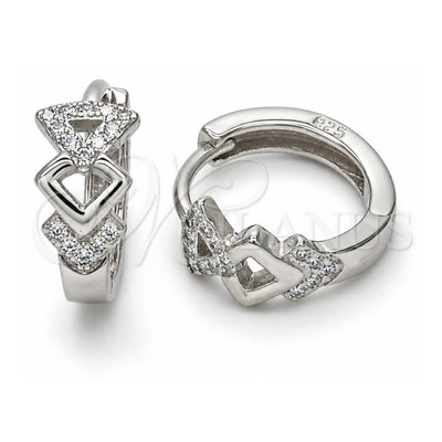 Sterling Silver Huggie Hoop, with White Micro Pave, Polished, Rhodium Finish, 02.175.0162.15