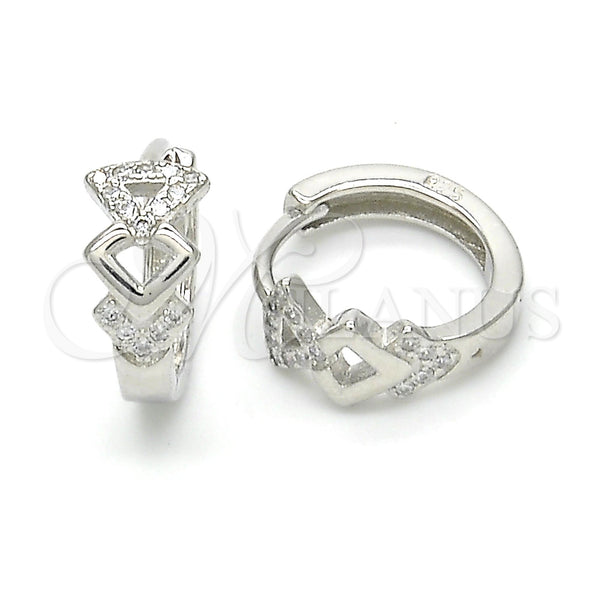 Sterling Silver Hoop Earrings — Huggie Hoop with White Micro Pave Polished 02. — main product view — SKU 122966 | Plata 925 aretes de aro — Huggie Hoop with blanco Micro Pave pulido 02. — SKU 122966