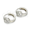 Sterling Silver Huggie Hoop, Flower Design, with White Micro Pave, Polished, Rhodium Finish, 02.175.0163.15