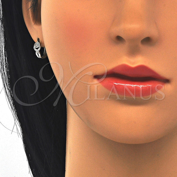 Sterling Silver Hoop Earrings — Huggie Hoop with White Micro Pave Polished 02. — alternate product view — SKU 122969 | Plata 925 aretes de aro — Huggie Hoop with blanco Micro Pave pulido 02. — SKU 122969
