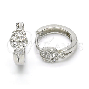 Sterling Silver Hoop Earrings — Huggie Hoop with White Micro Pave Polished 02. — main product view — SKU 122969 | Plata 925 aretes de aro — Huggie Hoop with blanco Micro Pave pulido 02. — SKU 122969