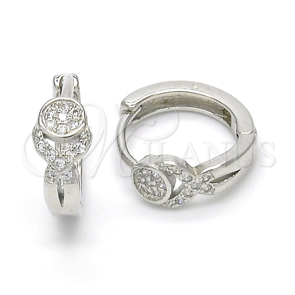 Sterling Silver Hoop Earrings — Huggie Hoop with White Micro Pave Polished 02. — main product view — SKU 122969 | Plata 925 aretes de aro — Huggie Hoop with blanco Micro Pave pulido 02. — SKU 122969