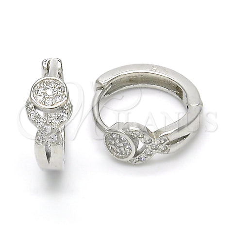 Sterling Silver Huggie Hoop, with White Micro Pave, Polished, Rhodium Finish, 02.175.0165.15
