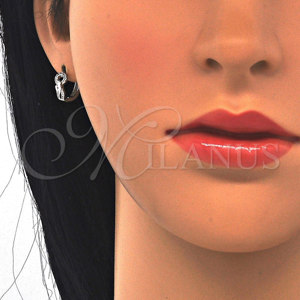 Sterling Silver Hoop Earrings — Huggie Hoop with White Micro Pave Polished 02. — alternate product view — SKU 122970 | Plata 925 aretes de aro — Huggie Hoop with blanco Micro Pave pulido 02. — SKU 122970