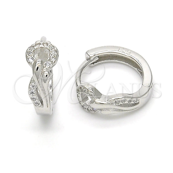 Sterling Silver Hoop Earrings — Huggie Hoop with White Micro Pave Polished 02. — main product view — SKU 122970 | Plata 925 aretes de aro — Huggie Hoop with blanco Micro Pave pulido 02. — SKU 122970