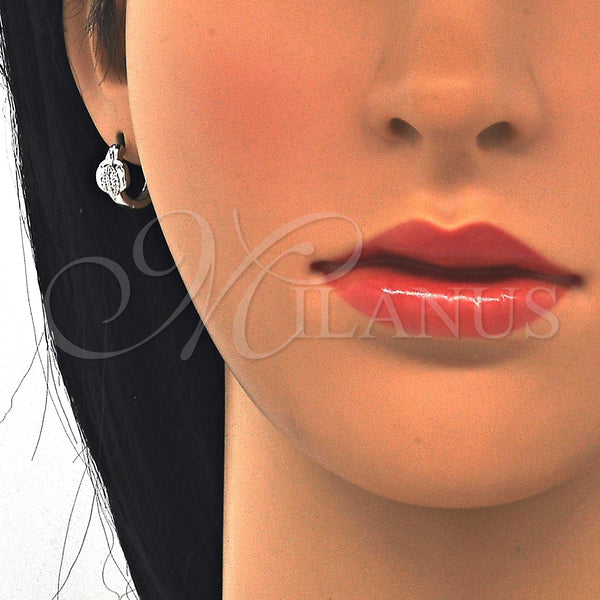 Sterling Silver Hoop Earrings — Huggie Hoop Apple Design with White Micro Pave — alternate product view — SKU 122971 | Plata 925 aretes de aro — Huggie Hoop Apple diseño with blanco Micro Pave — SKU 122971