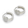 Sterling Silver Huggie Hoop, Apple Design, with White Micro Pave, Polished, Rhodium Finish, 02.175.0167.15