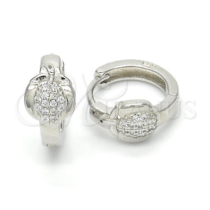 Sterling Silver Hoop Earrings — Huggie Hoop Apple Design with White Micro Pave — main product view — SKU 122971 | Plata 925 aretes de aro — Huggie Hoop Apple diseño with blanco Micro Pave — SKU 122971