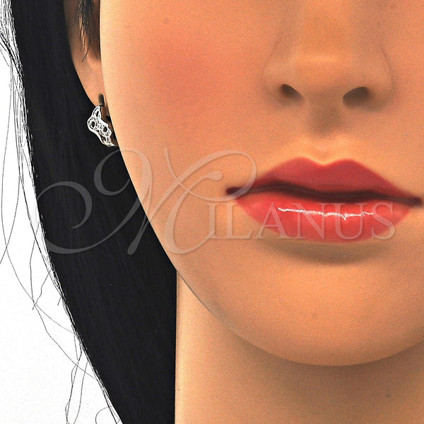 Sterling Silver Hoop Earrings — Huggie Hoop with White Micro Pave Polished 02. — alternate product view — SKU 122972 | Plata 925 aretes de aro — Huggie Hoop with blanco Micro Pave pulido 02. — SKU 122972