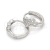 Sterling Silver Huggie Hoop, with White Micro Pave, Polished, Rhodium Finish, 02.175.0168.15