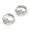 Sterling Silver Huggie Hoop, with White Micro Pave, Polished, Rhodium Finish, 02.175.0168.15