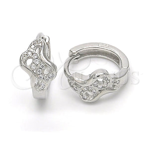 Sterling Silver Hoop Earrings — Huggie Hoop with White Micro Pave Polished 02. — main product view — SKU 122972 | Plata 925 aretes de aro — Huggie Hoop with blanco Micro Pave pulido 02. — SKU 122972