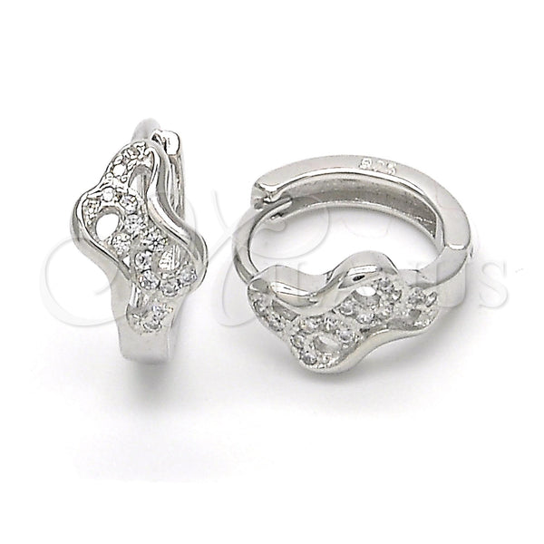 Sterling Silver Hoop Earrings — Huggie Hoop with White Micro Pave Polished 02. — main product view — SKU 122972 | Plata 925 aretes de aro — Huggie Hoop with blanco Micro Pave pulido 02. — SKU 122972