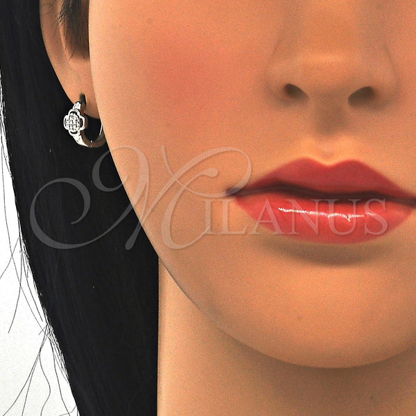Sterling Silver Hoop Earrings — Huggie Hoop with White Micro Pave Polished 02. — alternate product view — SKU 122973 | Plata 925 aretes de aro — Huggie Hoop with blanco Micro Pave pulido 02. — SKU 122973