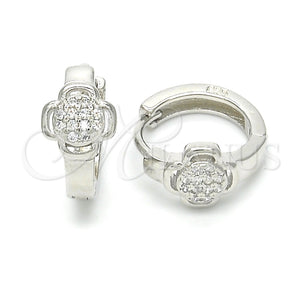Sterling Silver Hoop Earrings — Huggie Hoop with White Micro Pave Polished 02. — main product view — SKU 122973 | Plata 925 aretes de aro — Huggie Hoop with blanco Micro Pave pulido 02. — SKU 122973