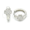 Sterling Silver Huggie Hoop, with White Micro Pave, Polished, Rhodium Finish, 02.175.0169.15