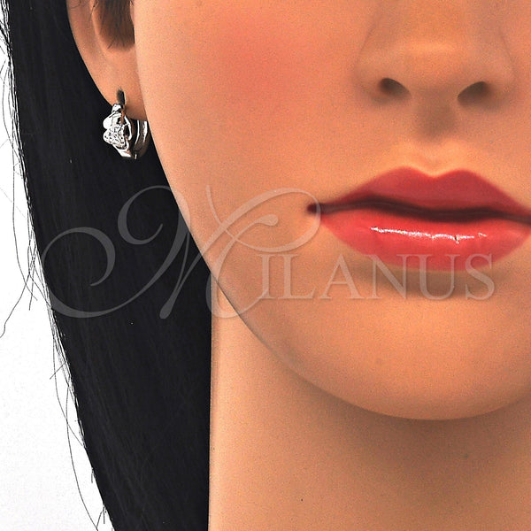 Sterling Silver Hoop Earrings — Huggie Hoop Heart Design with White Micro Pave — alternate product view — SKU 122974 | Plata 925 aretes de aro — Huggie Hoop corazón diseño with blanco Micro Pave — SKU 122974