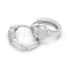 Sterling Silver Huggie Hoop, Heart Design, with White Micro Pave, Polished, Rhodium Finish, 02.175.0170.15