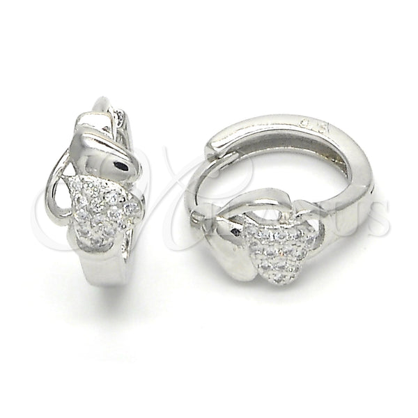 Sterling Silver Hoop Earrings — Huggie Hoop Heart Design with White Micro Pave — main product view — SKU 122974 | Plata 925 aretes de aro — Huggie Hoop corazón diseño with blanco Micro Pave — SKU 122974