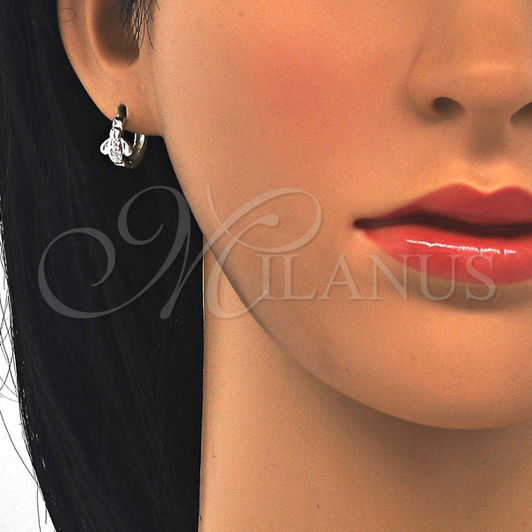 Sterling Silver Hoop Earrings — Huggie Hoop with White Micro Pave Polished 02. — alternate product view — SKU 122975 | Plata 925 aretes de aro — Huggie Hoop with blanco Micro Pave pulido 02. — SKU 122975