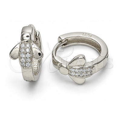 Sterling Silver Huggie Hoop, with White Micro Pave, Polished, Rhodium Finish, 02.175.0171.15