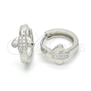 Sterling Silver Hoop Earrings — Huggie Hoop with White Micro Pave Polished 02. — main product view — SKU 122975 | Plata 925 aretes de aro — Huggie Hoop with blanco Micro Pave pulido 02. — SKU 122975