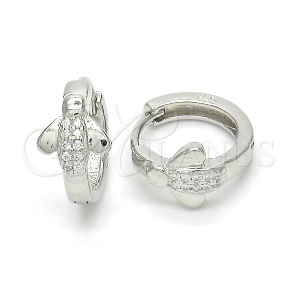 Sterling Silver Hoop Earrings — Huggie Hoop with White Micro Pave Polished 02. — main product view — SKU 122975 | Plata 925 aretes de aro — Huggie Hoop with blanco Micro Pave pulido 02. — SKU 122975