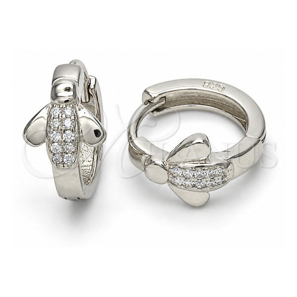 Sterling Silver Huggie Hoop, with White Micro Pave, Polished, Rhodium Finish, 02.175.0171.15