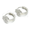 Sterling Silver Huggie Hoop, Flower Design, with White Micro Pave, Polished, Rhodium Finish, 02.175.0172.15